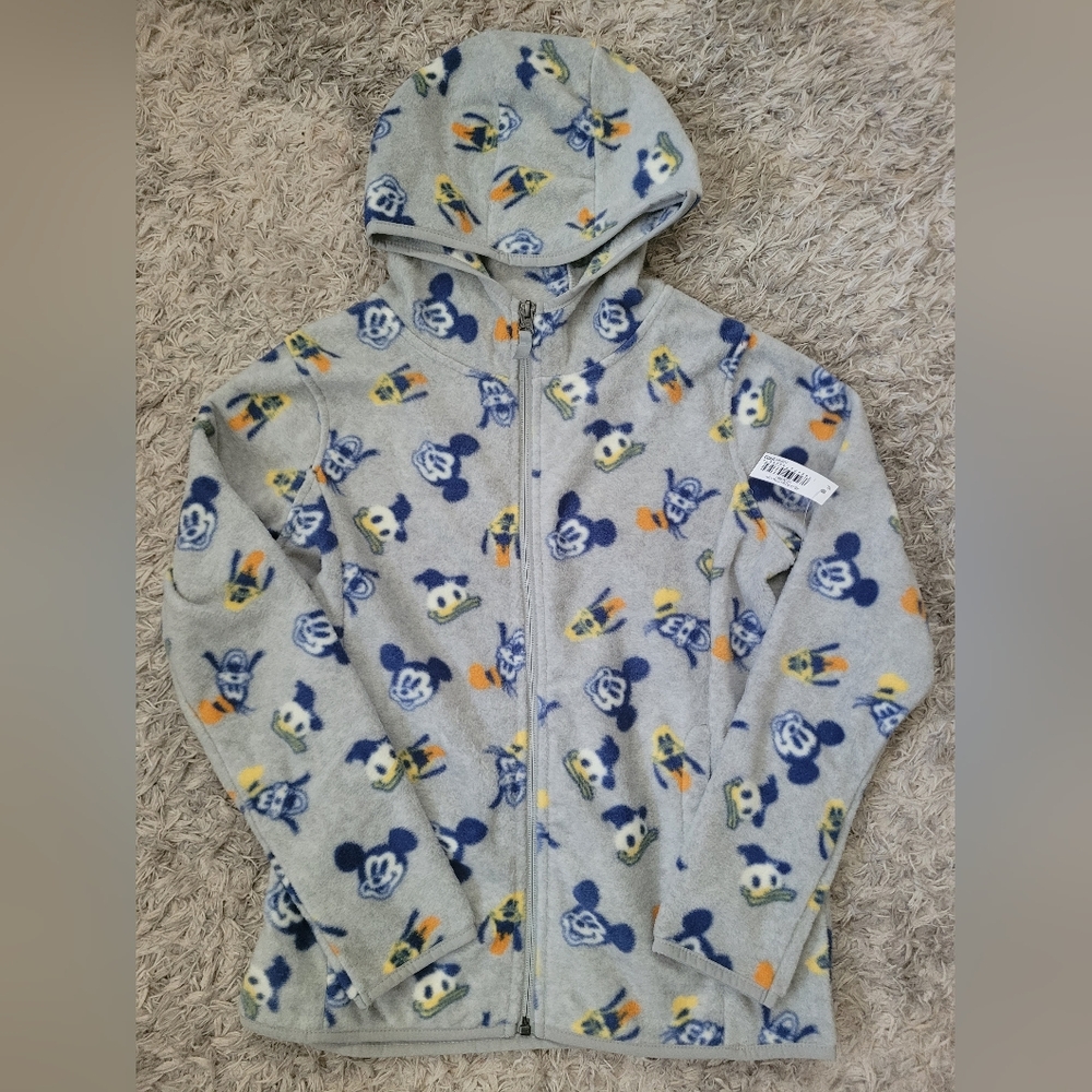 🆕️ Disney Kids Gray Hooded Mickey & Friends Fleece Zip-Up